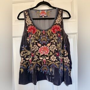 Johnny Was Simona Velvet Swing Tank Silk Embroidered Brown Sz: M *new condition*